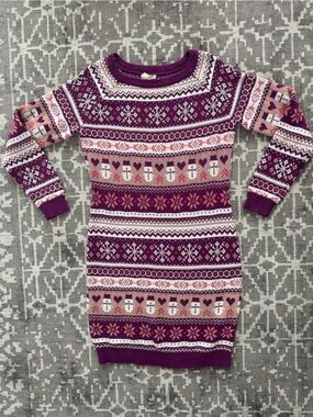 DARI XS Fair Isle Snowman Christmas Sweater Dress Purple Holiday